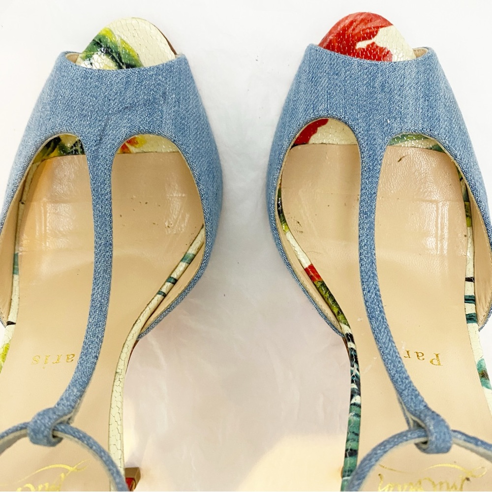 Christian Louboutin Senora 100 T-Strap Sandal Denim EU 39.5 | Red Sole - Picture 7 of 17